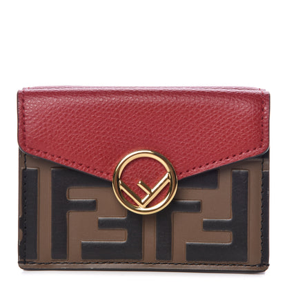 Fendi Vitello Cruise F is Fendi Bi-Color FF 1974 Embossed Micro Tri-Fold Envelope Wallet Maya Black Fragola 1 of 9
