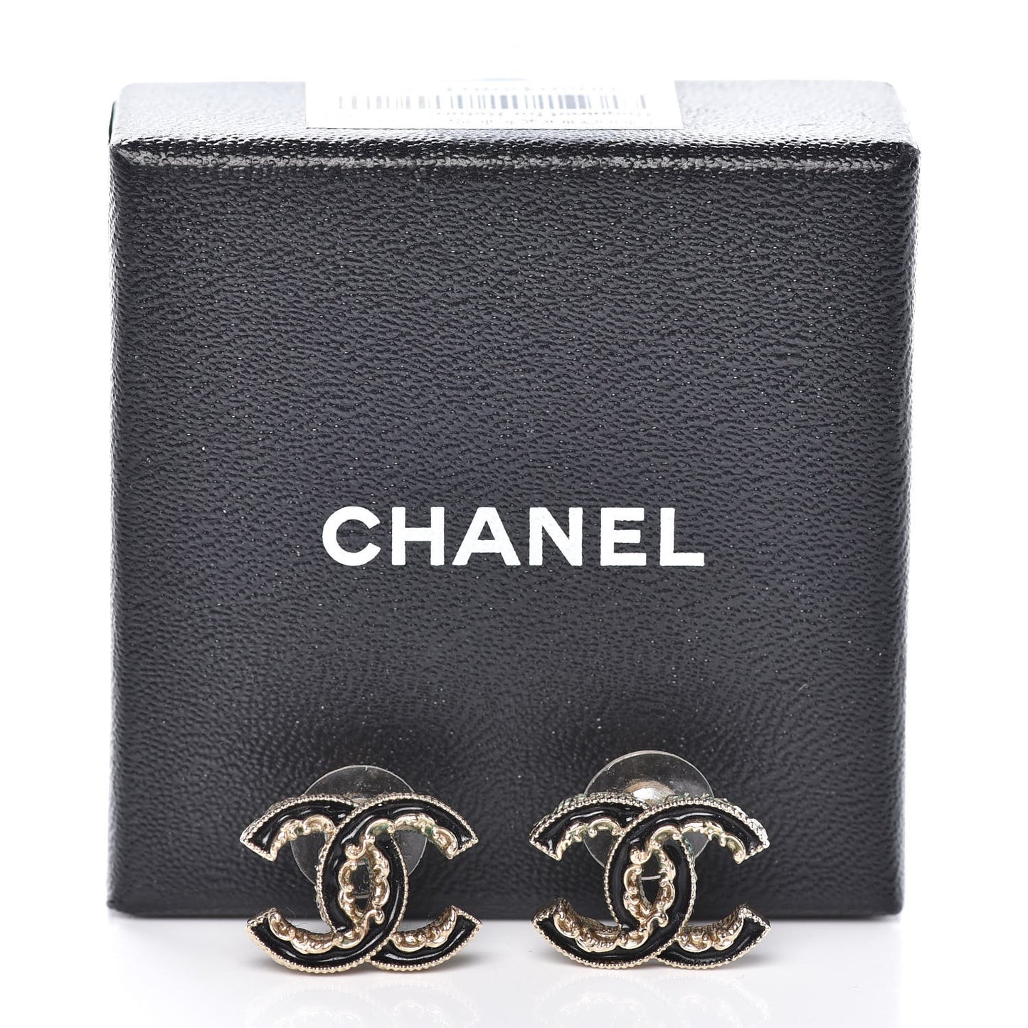 Enamel CC Baroque Earrings Black Gold