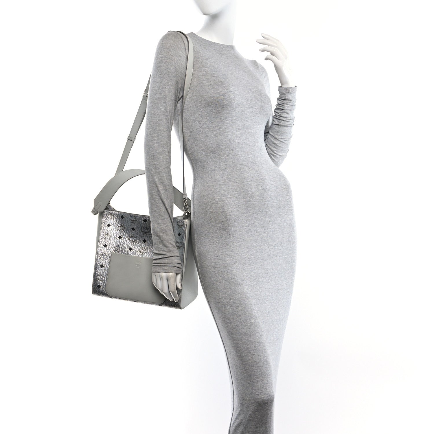 MCM Metallic Visetos Medium Aren Hobo Silver 2 of 9
