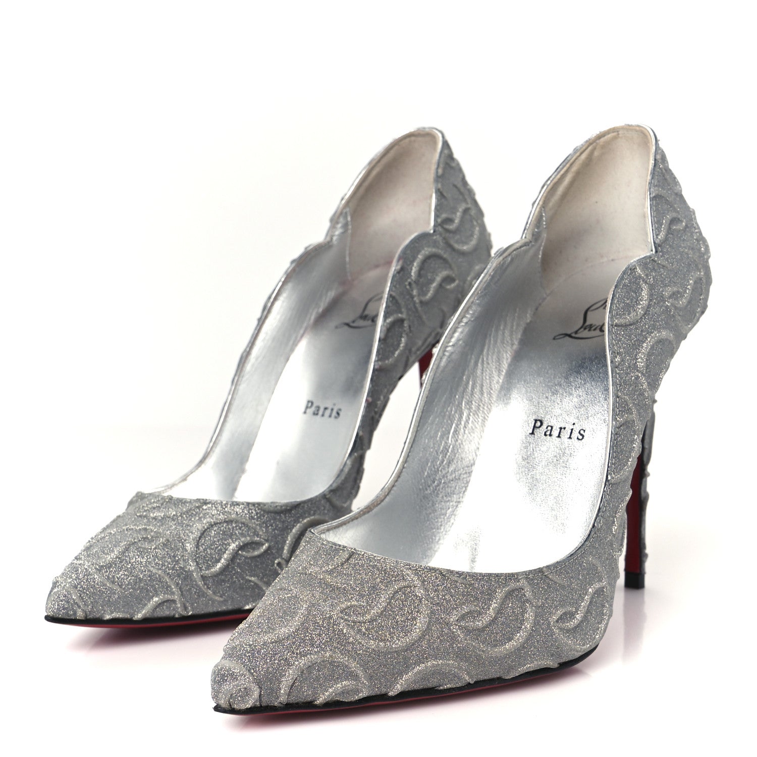 Christian Louboutin Glitter Calfskin Hot Chick 100 Pumps 38.5 Silver 4 of 8