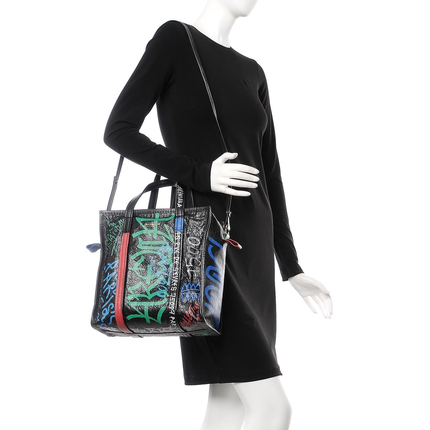 Agneau Arena Graffiti All Over S Bazar Shopper Tote Black Vert Rouge