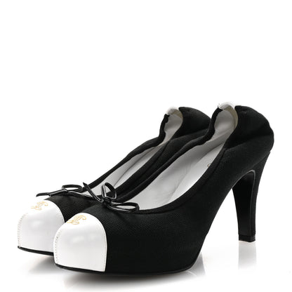 Chanel Canvas Calfskin Cap Toe Bow CC Pumps 40 Black White 4 of 8