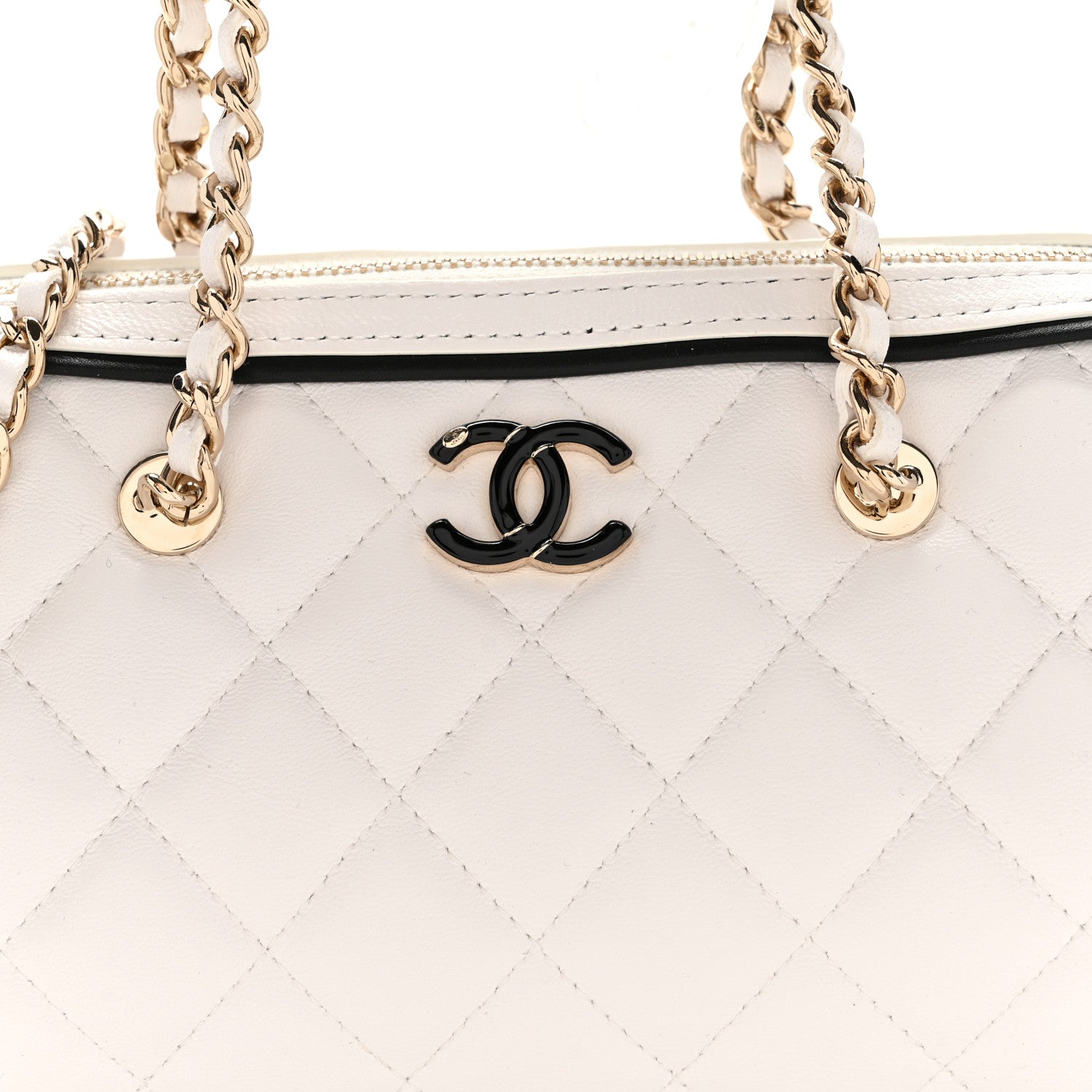 Chanel Lambskin Quilted Resin CC Mini Bowling Clutch With Chain White Black 8 of 11