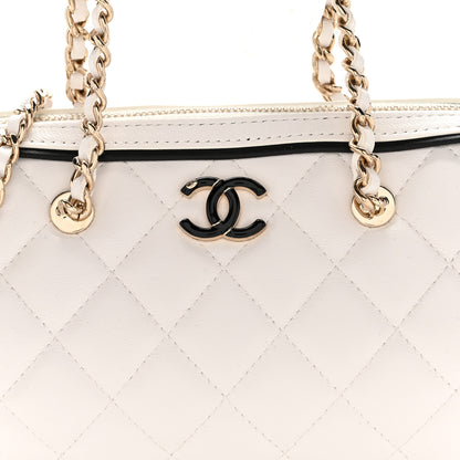 Chanel Lambskin Quilted Resin CC Mini Bowling Clutch With Chain White Black 8 of 11