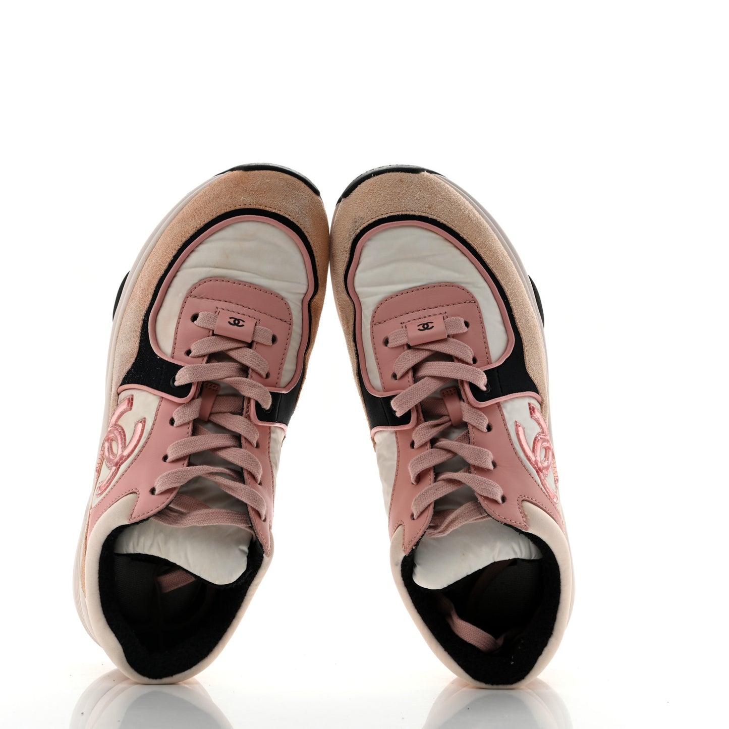 Nylon Lambskin Suede Calfskin CC Sneakers 40 Pink White Black