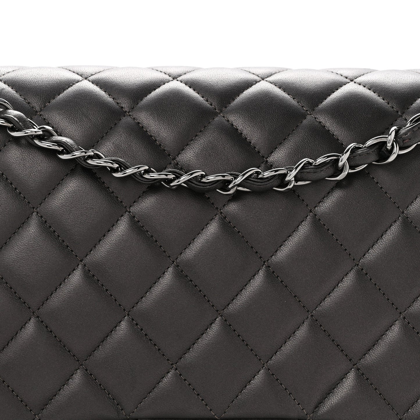 Metallic Lambskin Quilted Maxi Single Flap Dark Grey