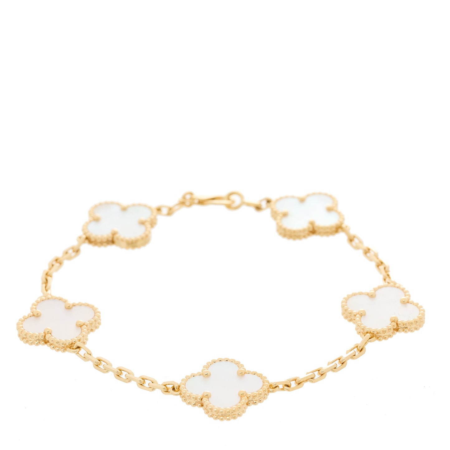 18K Yellow Gold Mother of Pearl 5 Motifs Vintage Alhambra Bracelet