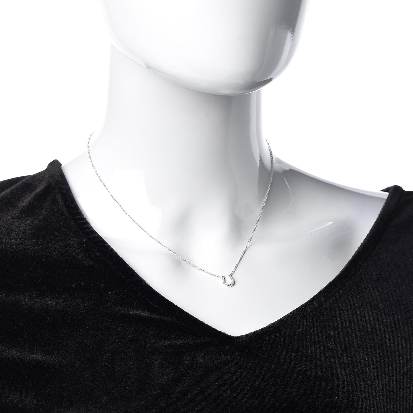 18K White Gold Diamond Mini Metro Horseshoe Pendant Necklace