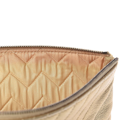 Chanel Metallic Calfskin Chevron Quilted Large Cosmetic Case Light Gold 11 of 12