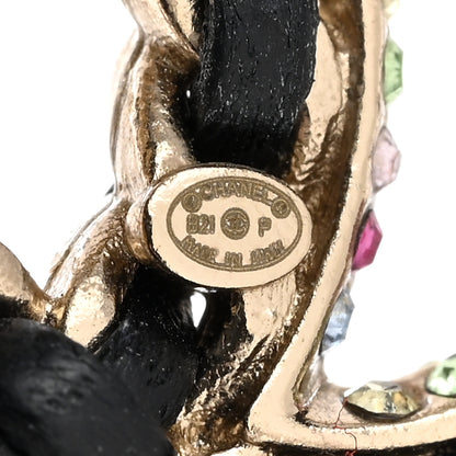 Chanel Lambskin Crystal CC Chain Earrings Black Gold Multicolor 3 of 4