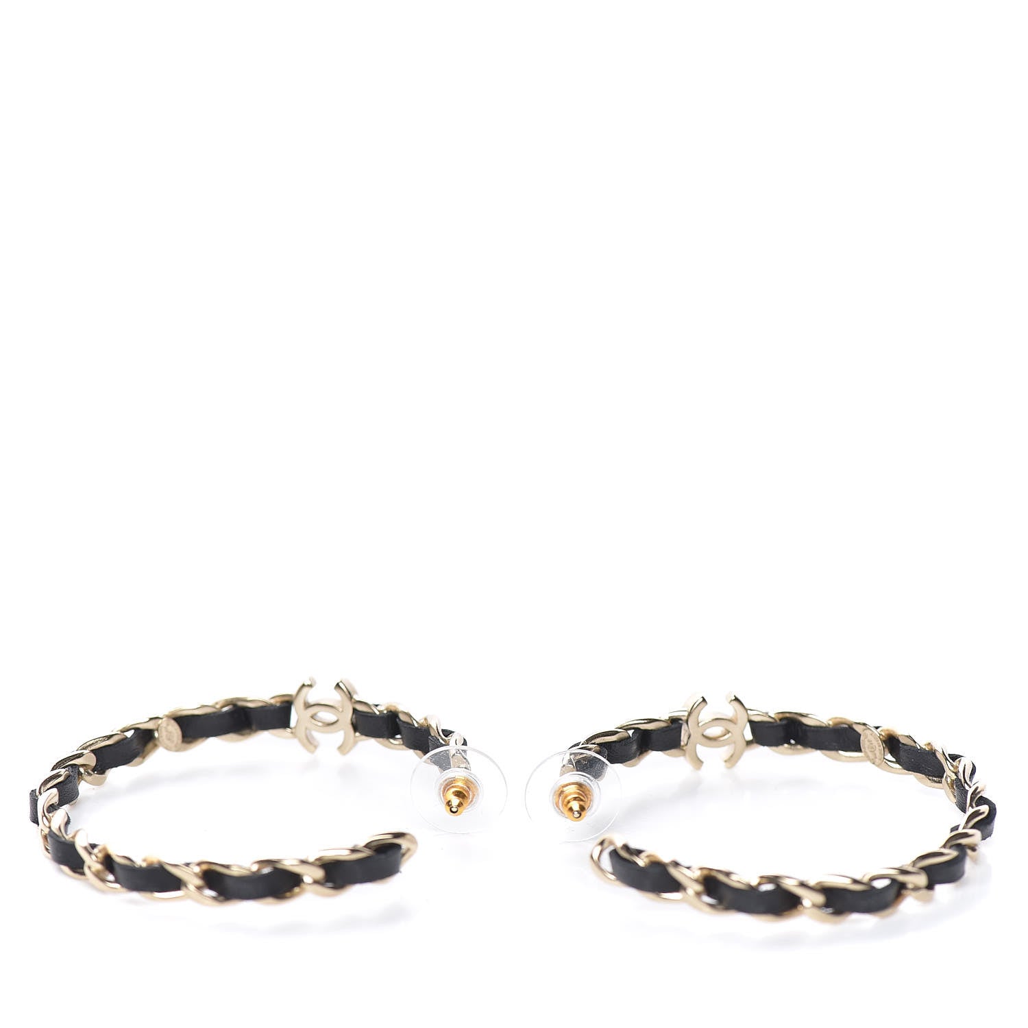 Chanel Lambskin CC Chain Hoop Earrings Matte Gold Black 3 of 5