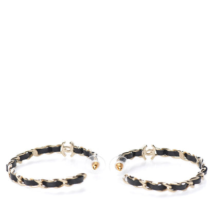 Chanel Lambskin CC Chain Hoop Earrings Matte Gold Black 3 of 5