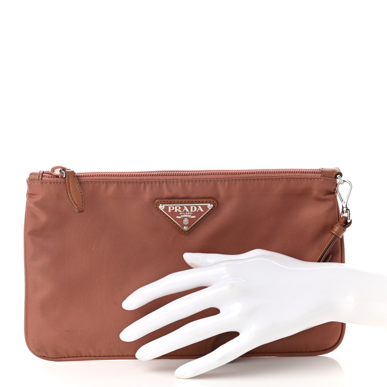 Prada Tessuto Nylon Saffiano Wristlet Papaya 2 of 8