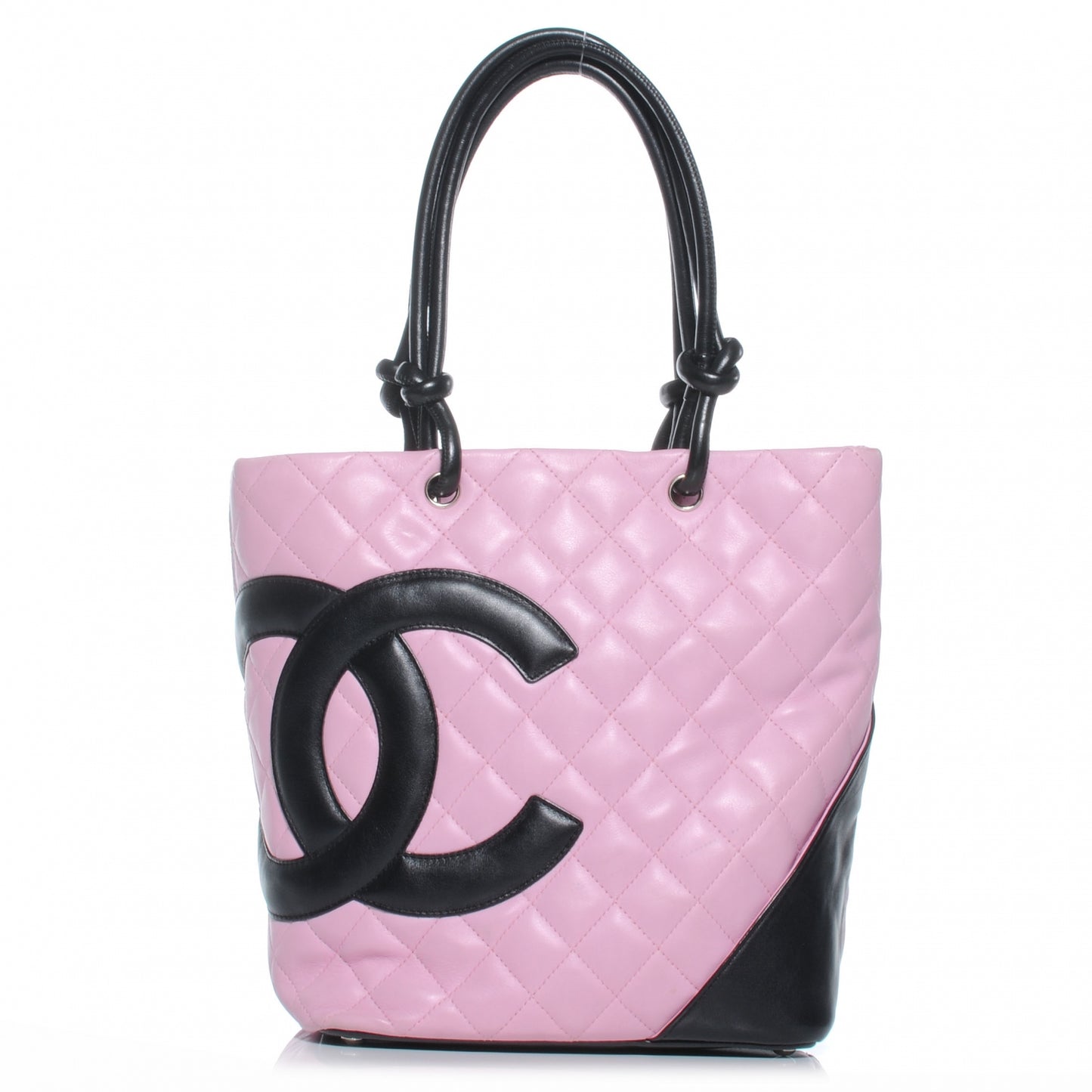 Calfskin Quilted Medium Cambon Tote Pink Black