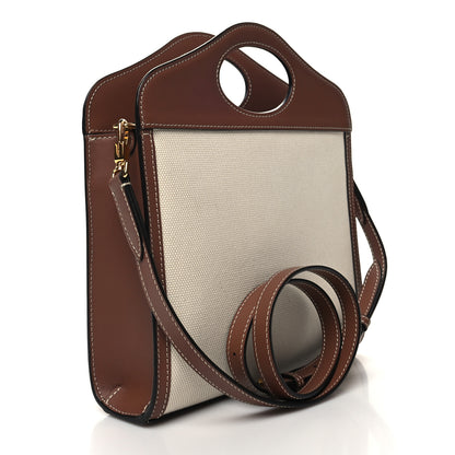 Burberry Canvas Smooth Calfskin Two Tone Mini Pocket Bag Natural Malt Brown 3 of 11