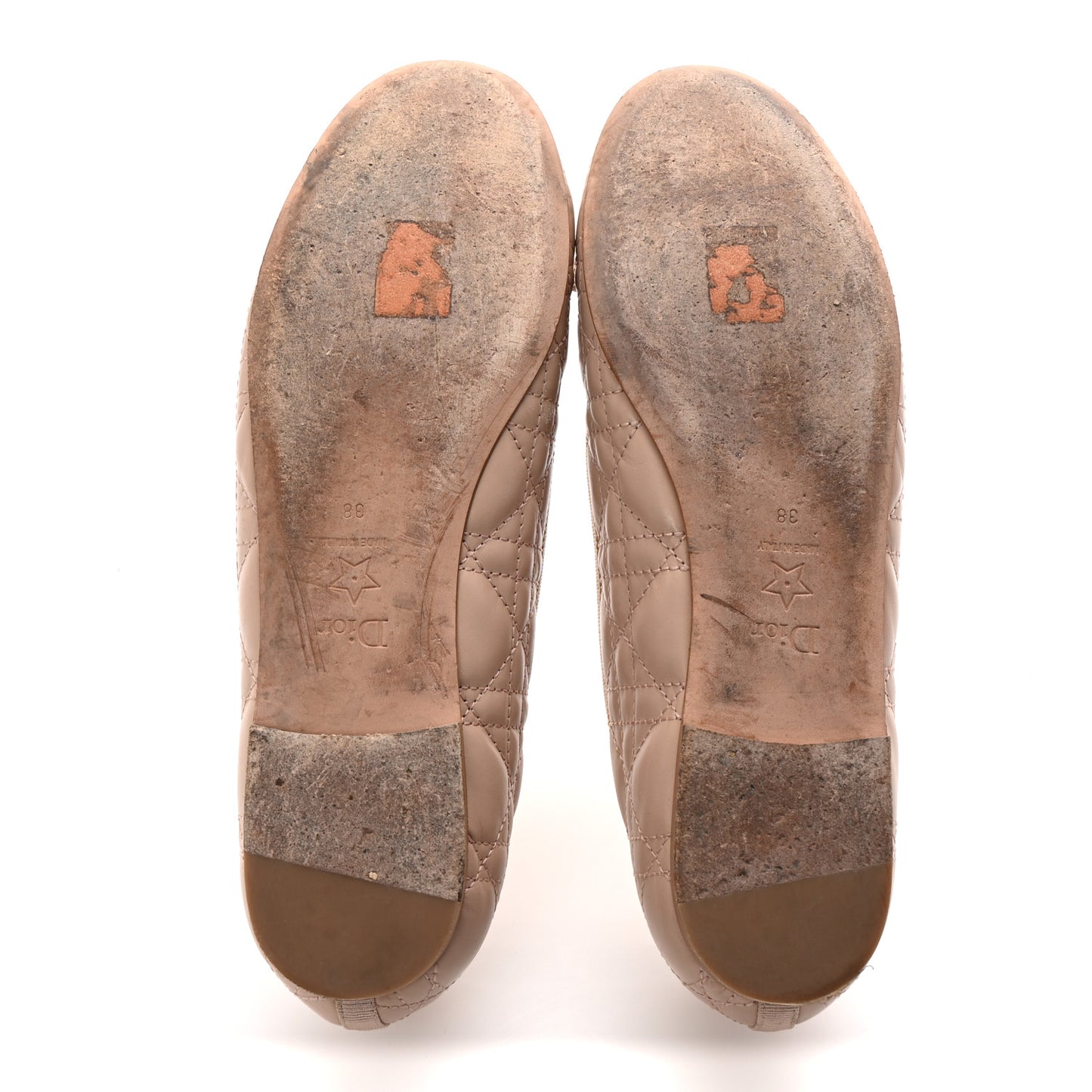 Calfskin Cannage Pearl Bow Ballet Flats 38 Nude