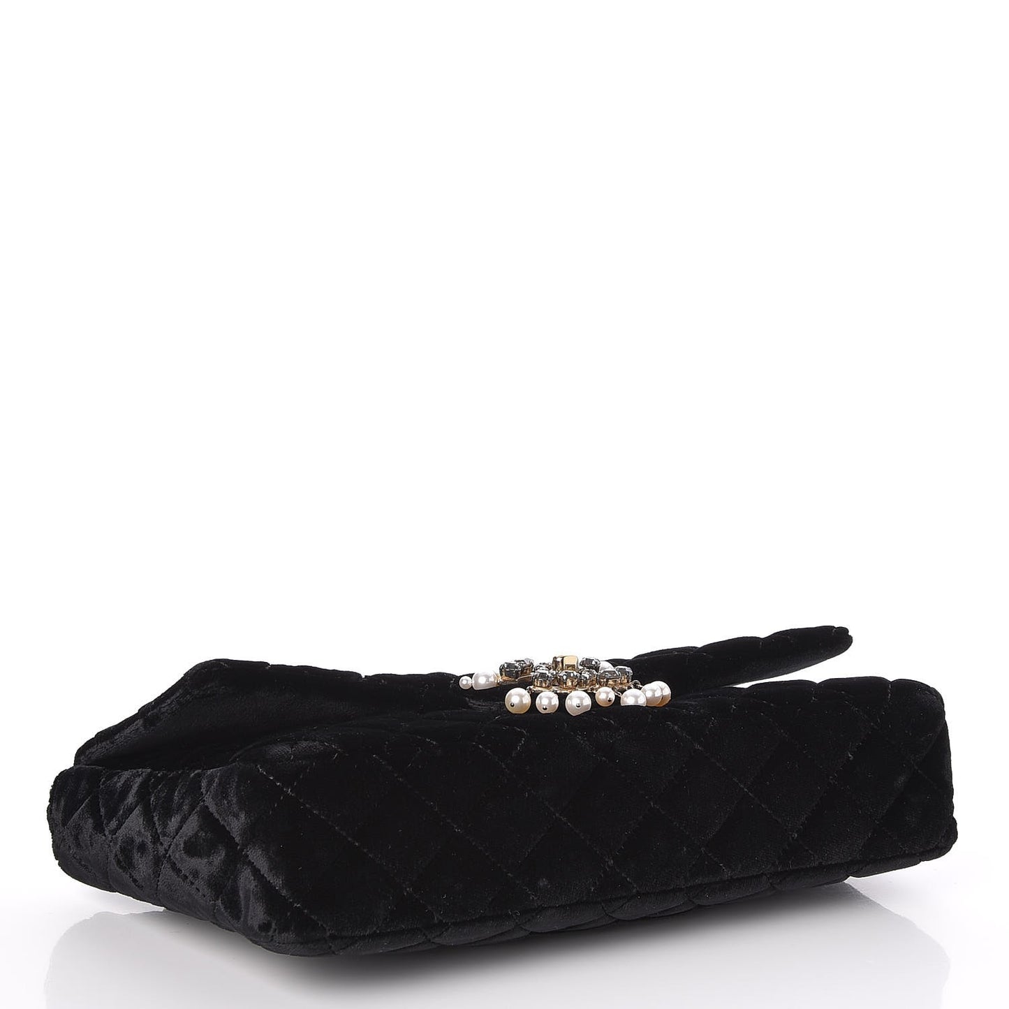 Velvet Pearl Quilted Medium Single Flap Black