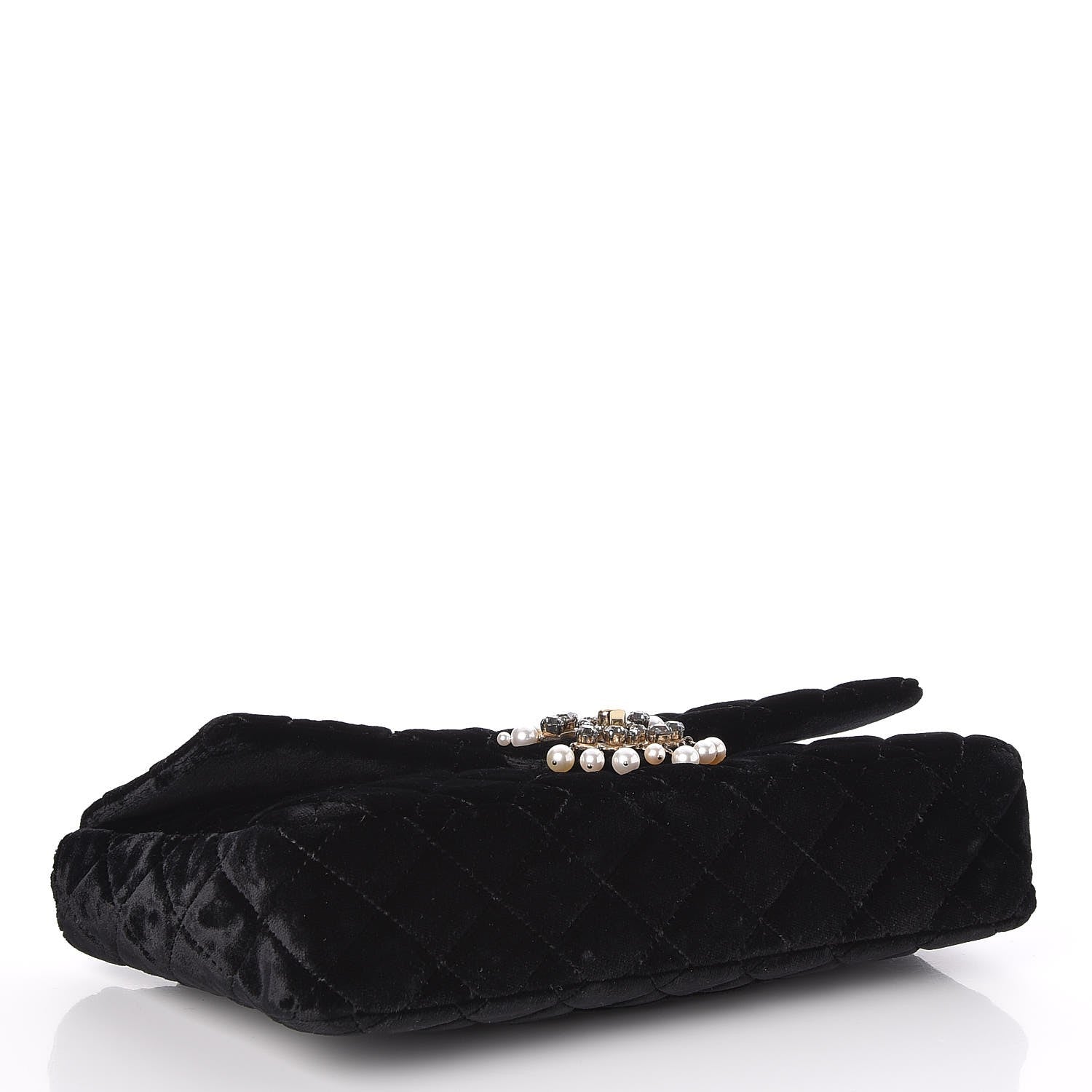 Chanel Velvet Pearl Quilted Medium Single Flap Black 4 of 9