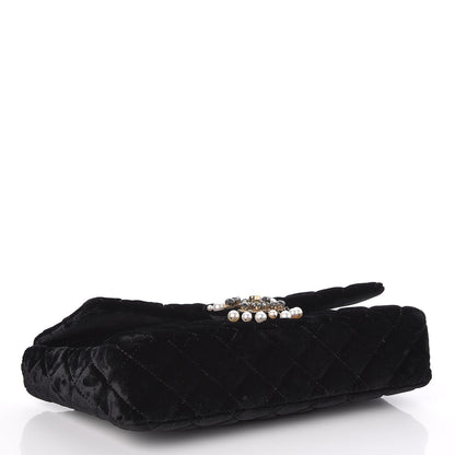 Chanel Velvet Pearl Quilted Medium Single Flap Black 4 of 9
