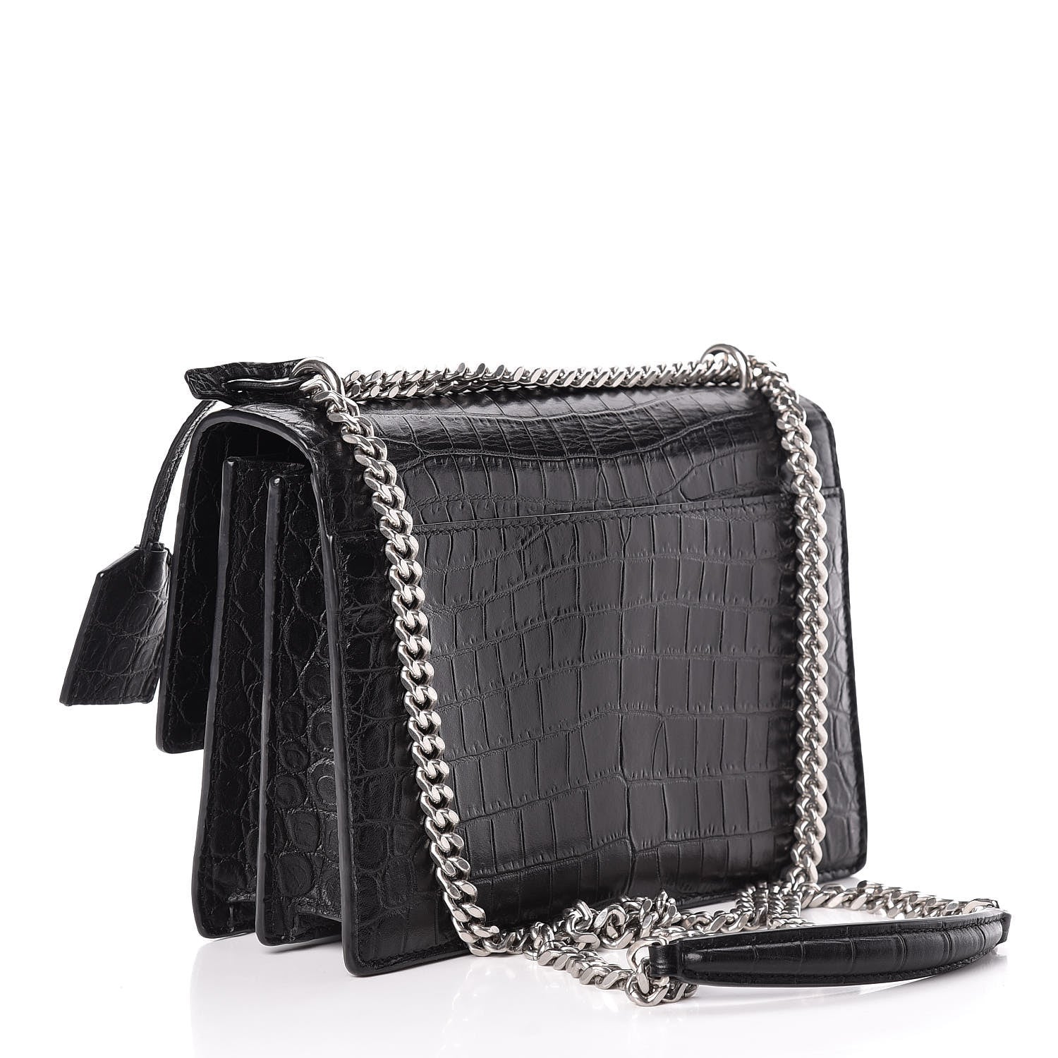 Saint Laurent Calfskin Crocodile Embossed Medium Monogram Sunset Black 3 of 10