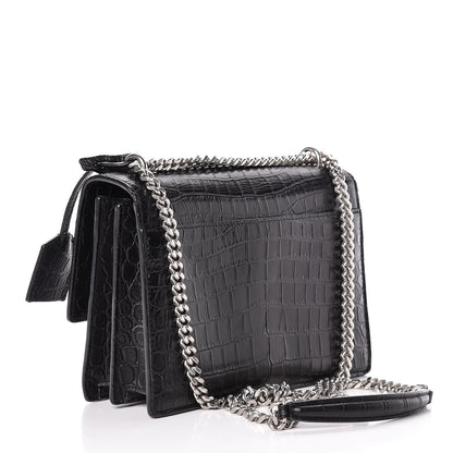 Saint Laurent Calfskin Crocodile Embossed Medium Monogram Sunset Black 3 of 10