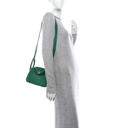 Hermes Taurillon Clemence Mini Lindy 20 Vert Vertigo 2 of 11