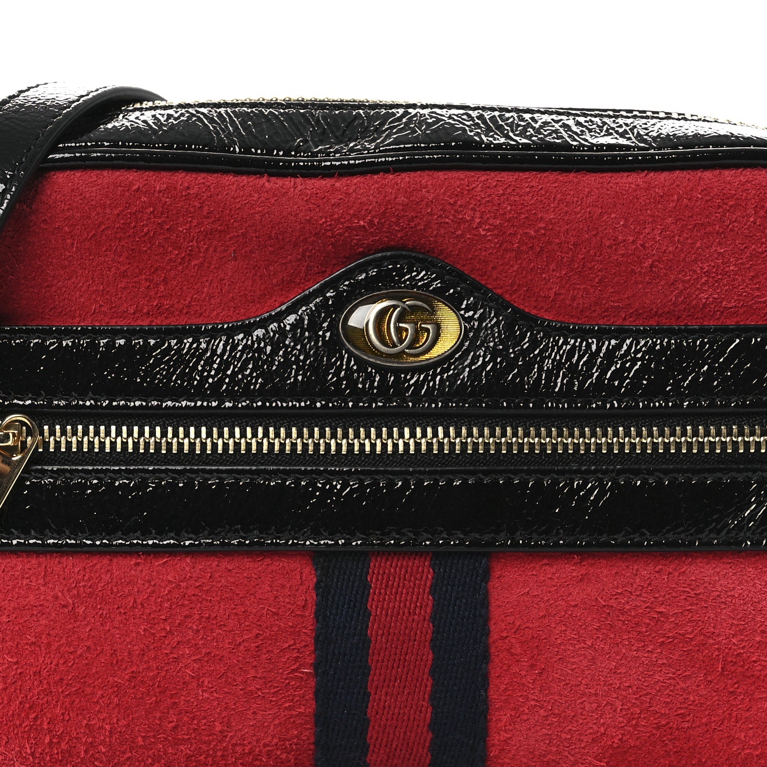 Gucci Suede Patent Web Mini Ophidia Shoulder Bag Hibiscus Red Black 8 of 10
