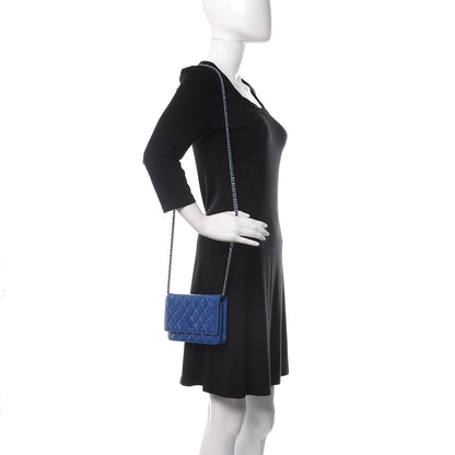 Chanel Patent Quilted Wallet On Chain WOC Blue 2 of 12
