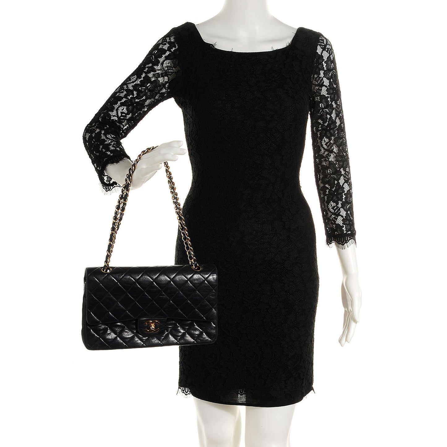 Lambskin Quilted Medium Double Flap Black