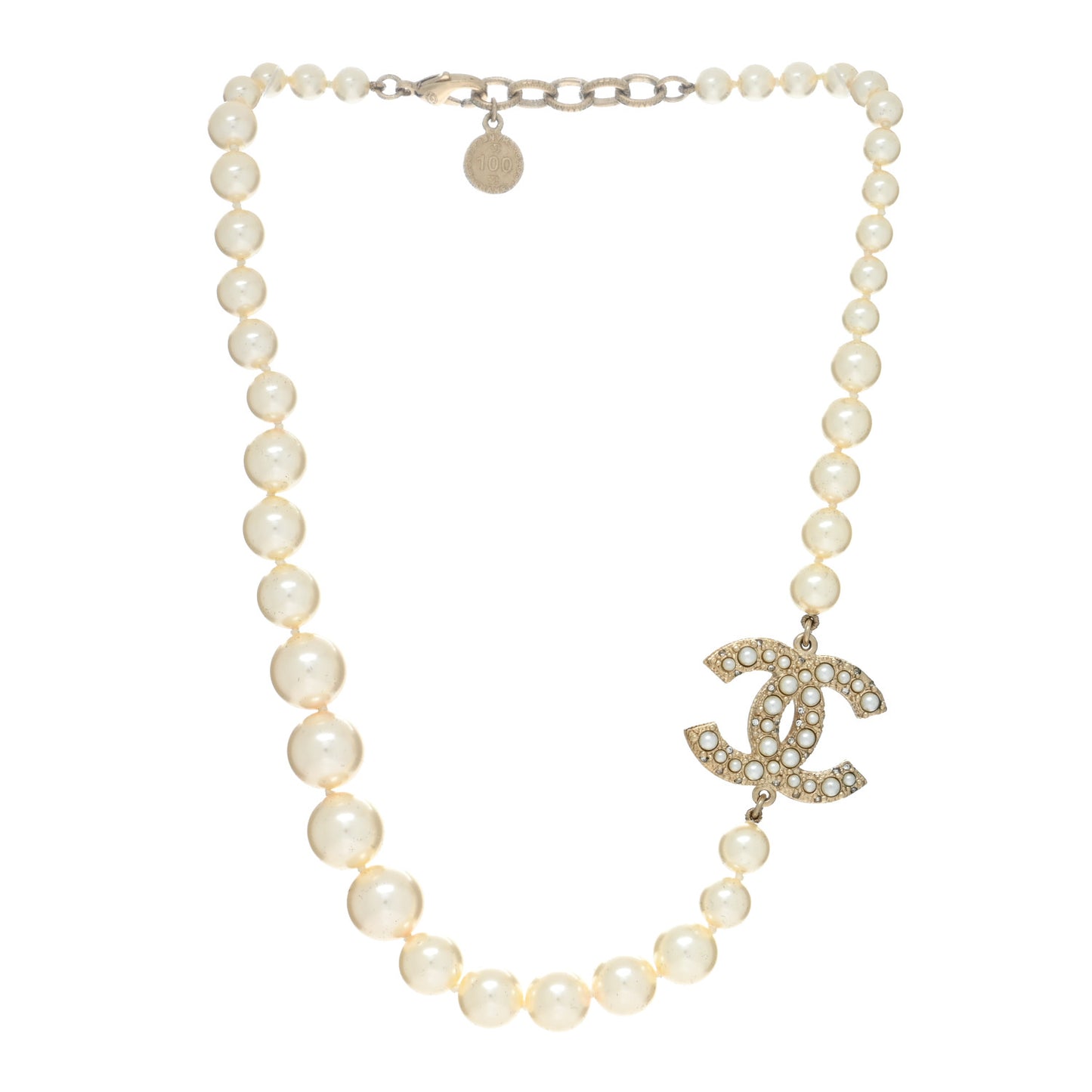 Pearl CC 100th Anniversary Necklace Light Gold
