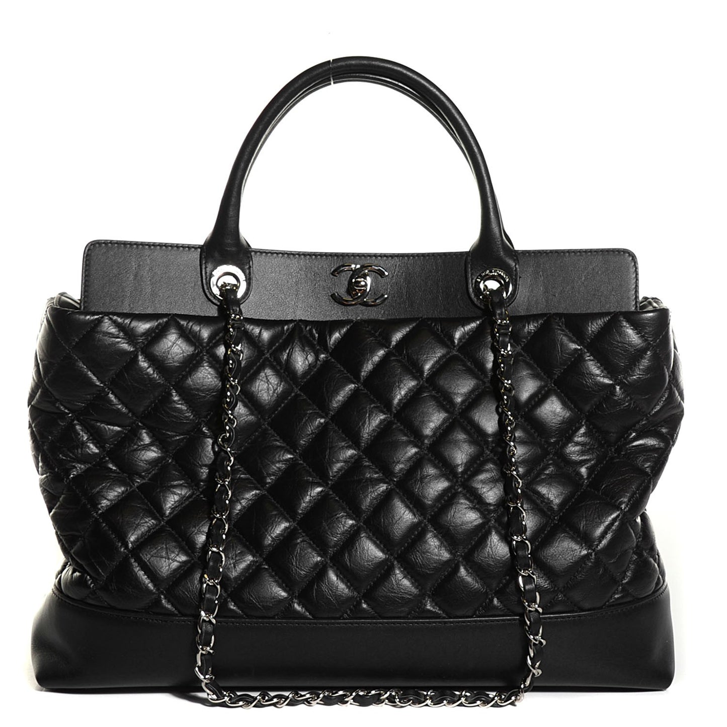 Aged Calfskin Quilted Be CC Tote Black
