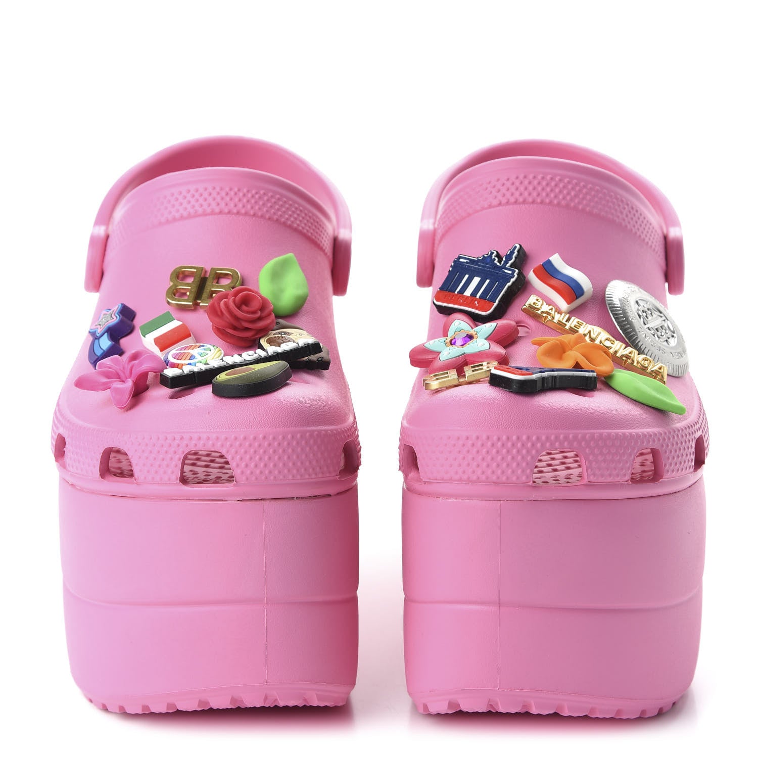 Balenciaga X CROCS Rubber Textured Womens Platform Sandals 36 Rose Bonbon 2 of 8