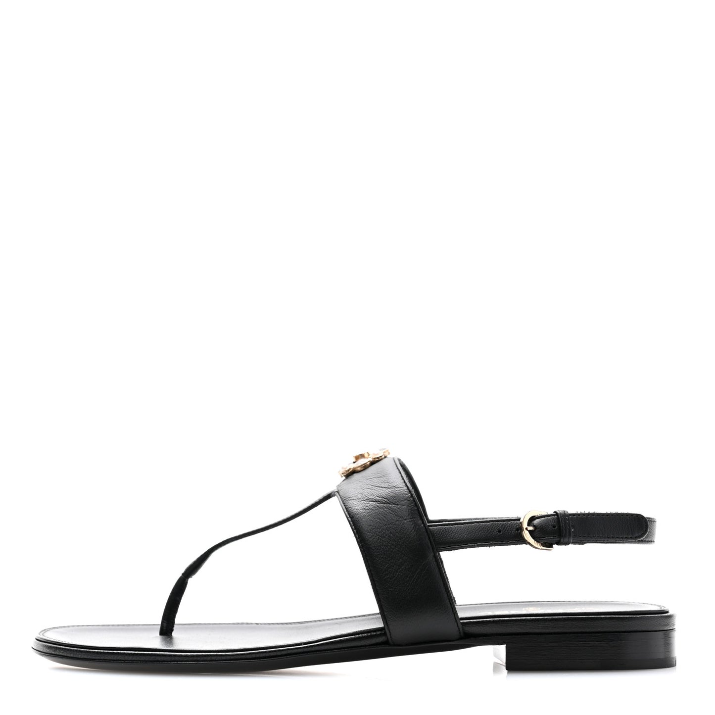 Lambskin Gripoix CC Thong Sandals 38.5 Black Gold