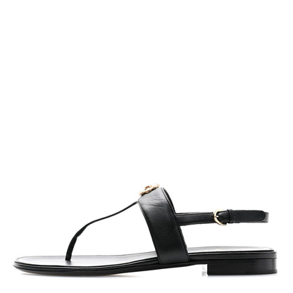 Chanel Lambskin Gripoix CC Thong Sandals 38.5 Black Gold 1 of 9