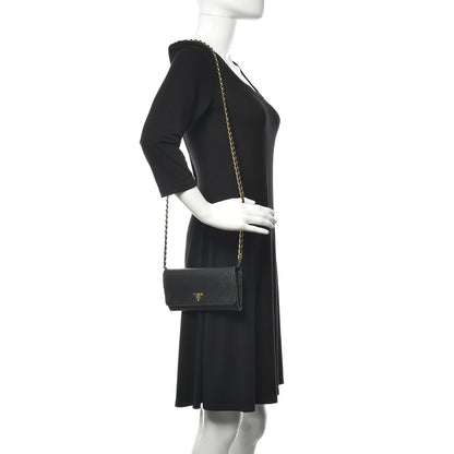 Prada Saffiano Metal Oro Chain Wallet Black 2 of 12