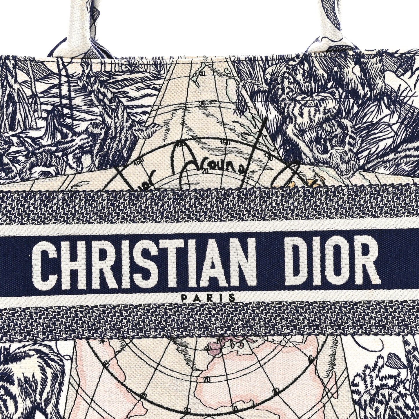 Canvas Embroidered Medium Around The World Book Tote Blue