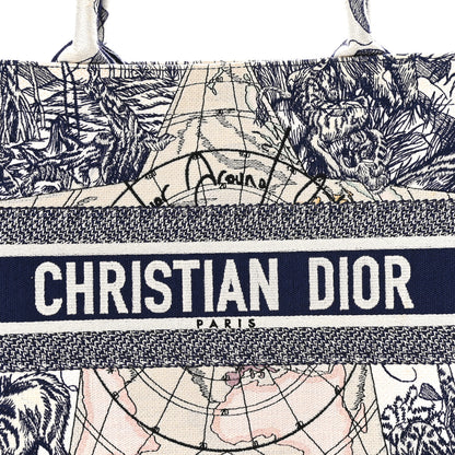 Christian Dior Canvas Embroidered Medium Around The World Book Tote Blue 4 of 10