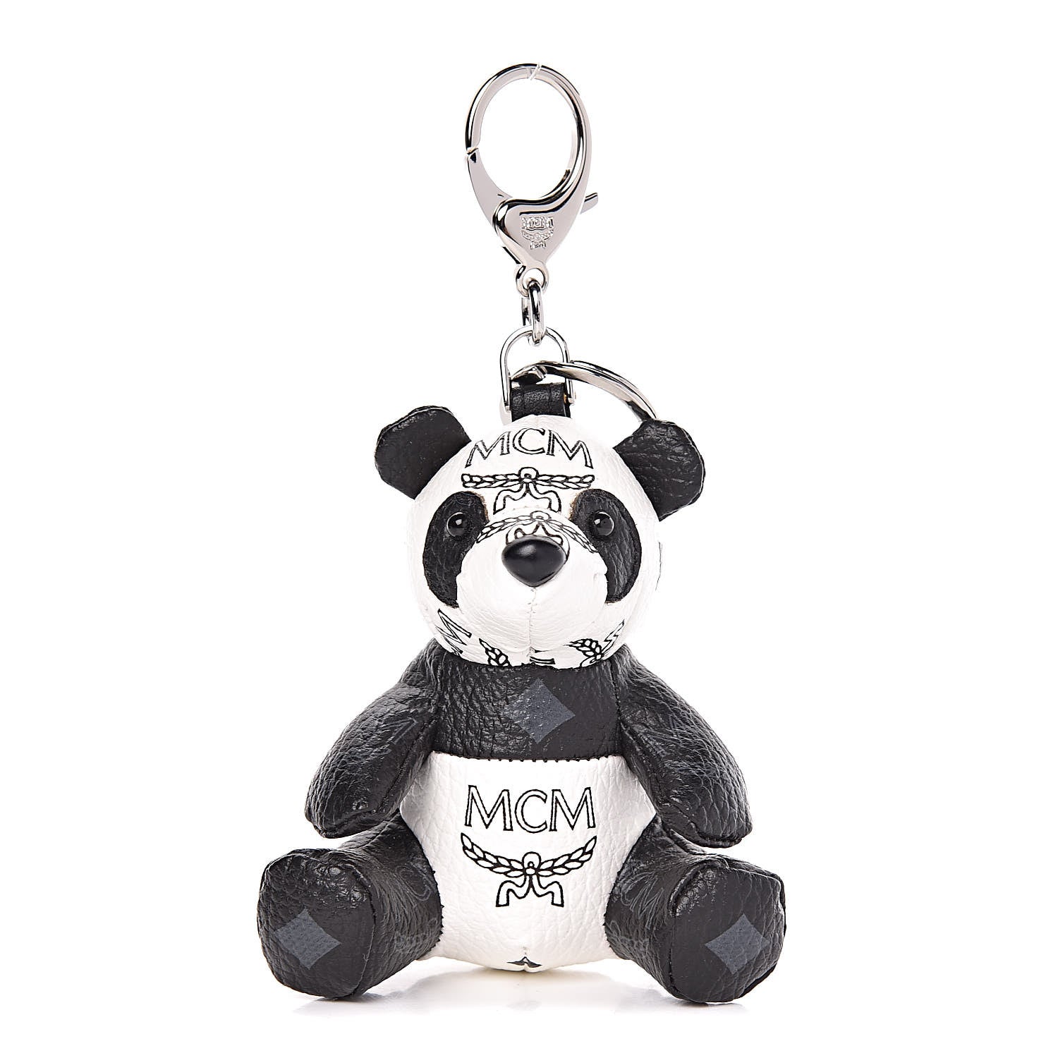 MCM Visetos Panda Animal Key Ring Bag Charm Black White 1 of 3