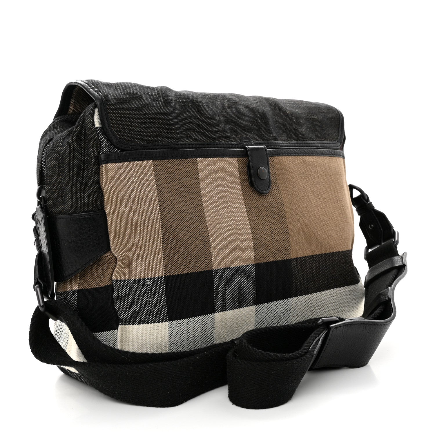 Burberry Canvas Mega Check Calfskin Addison Messenger Bag Black 3 of 14
