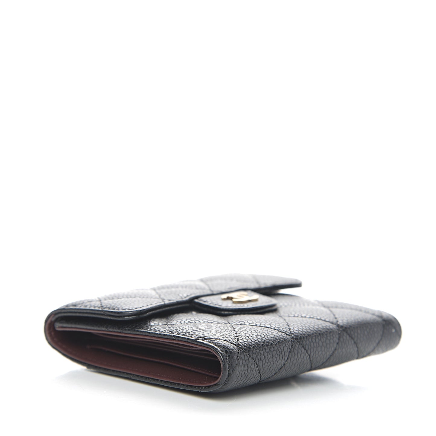 Caviar Quilted Compact Flap Wallet Black