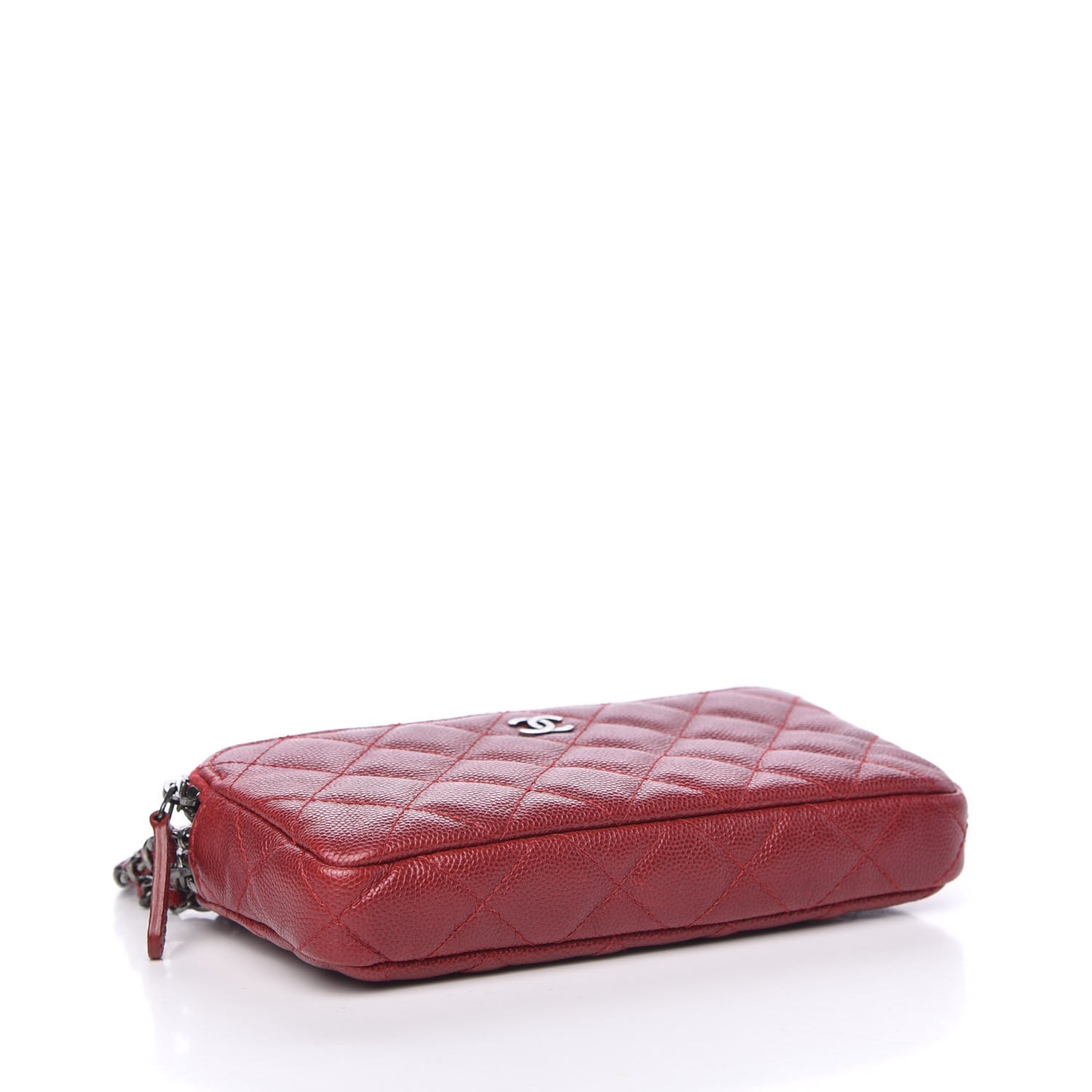 Iridescent Caviar Quilted Small Clutch With Chain Red