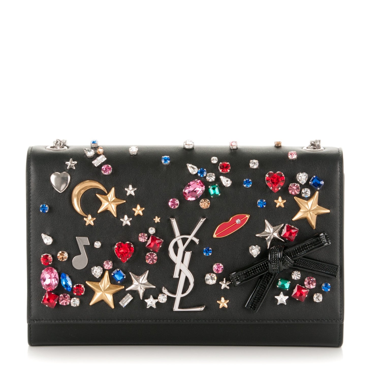 Calfskin Embellished Medium Monogram Kate Satchel Black