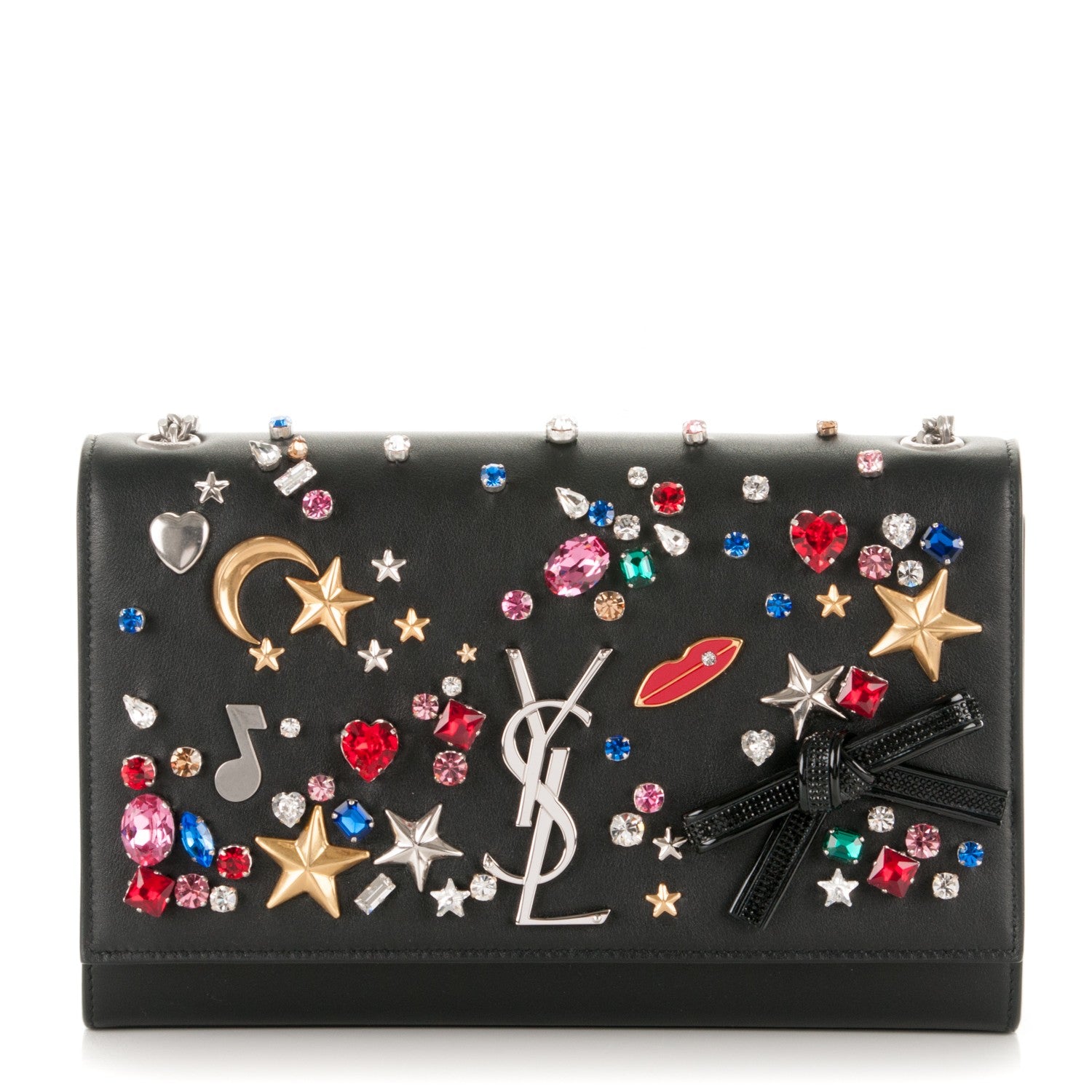Saint Laurent Calfskin Embellished Medium Monogram Kate Satchel Black 1 of 6
