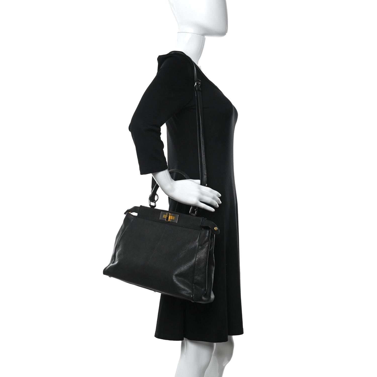 Fendi Goatskin Zucca Medium Peekaboo Iconic Satchel Black Tobacco 2 of 11