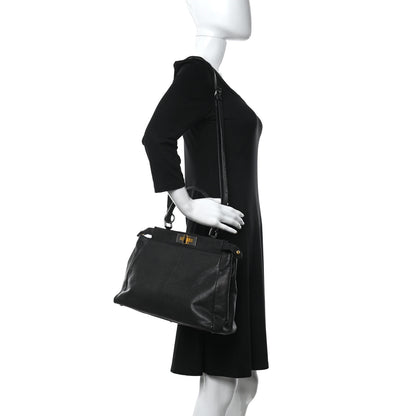 Fendi Goatskin Zucca Medium Peekaboo Iconic Satchel Black Tobacco 2 of 11
