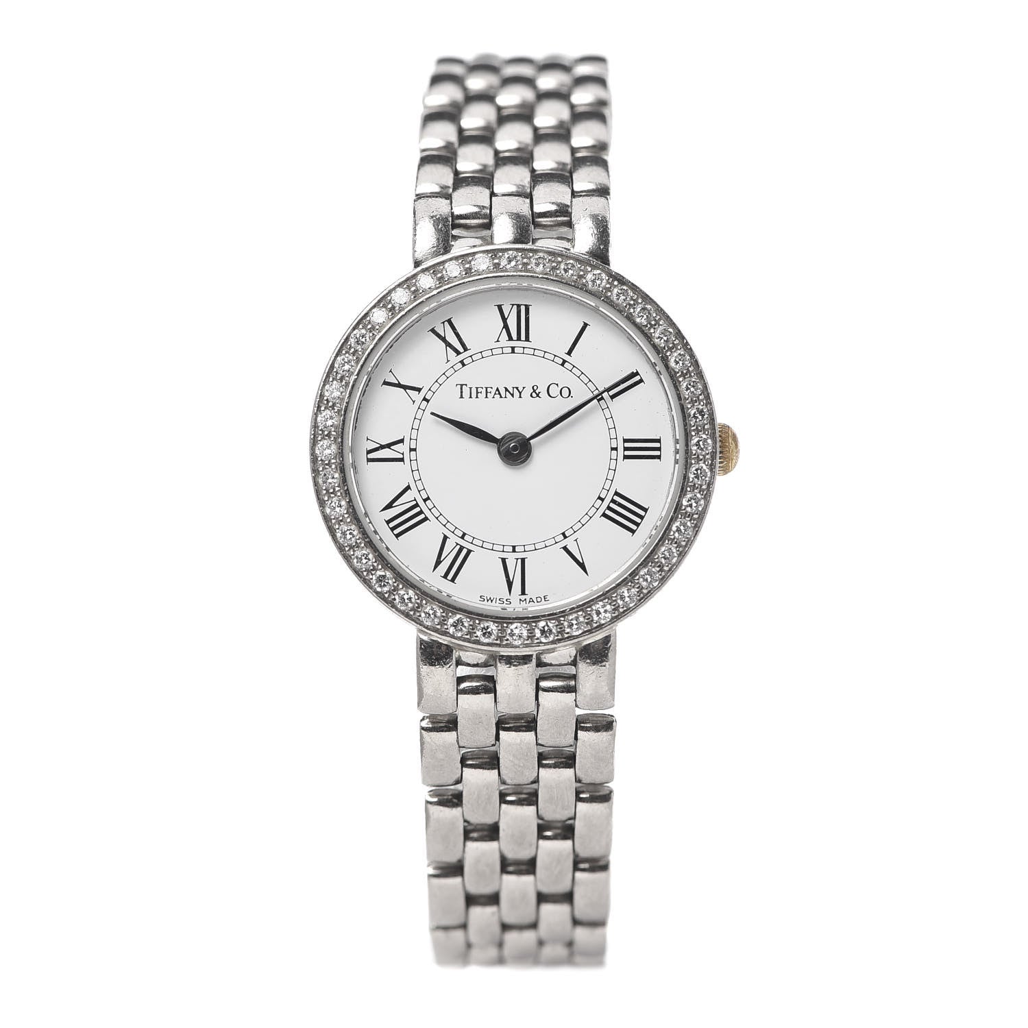 Tiffany 14K White Gold Diamond Bezel 22mm Classic Quartz Watch 1 of 8