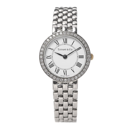 Tiffany 14K White Gold Diamond Bezel 22mm Classic Quartz Watch 1 of 8