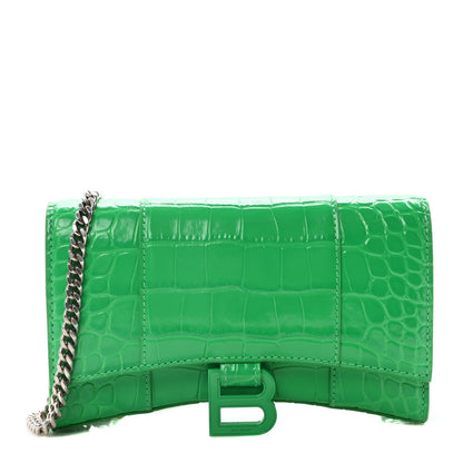 Balenciaga Shiny Calfskin Crocodile Embossed Hourglass Chain Bag Vivid Green 1 of 9