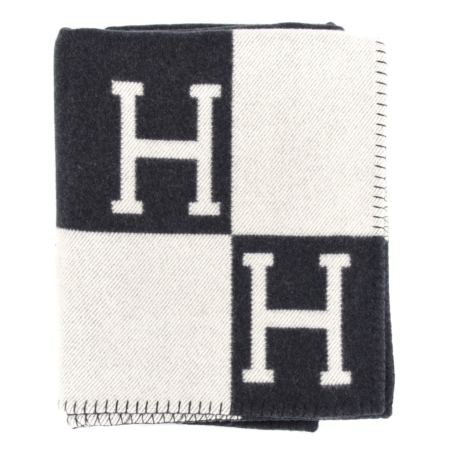 Hermes Wool Cashmere Avalon Blanket Ecru Gris Fonce 1 of 6