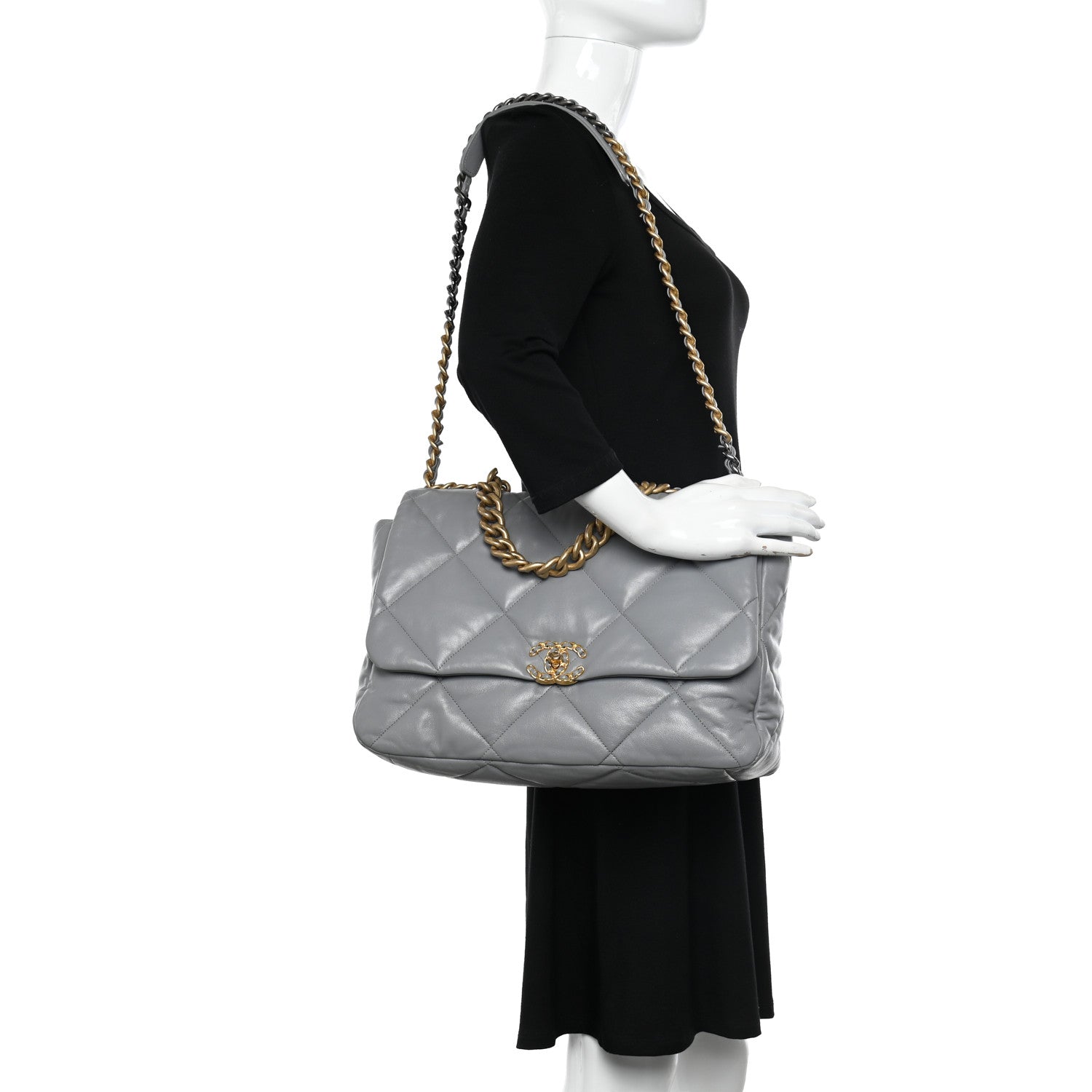 Chanel Lambskin Quilted Maxi Chanel 19 Flap Grey 2 of 10